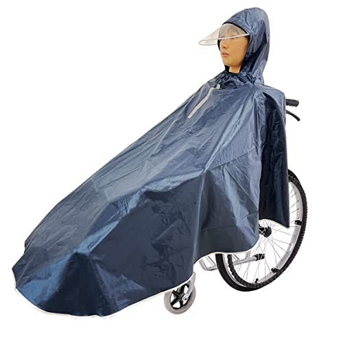 【介護支援専門員監修】Douray 車椅子用レインコート 車いす ポンチョ 雨具 長いポンチョ レインコート収納袋付き フリーサイズ 男女兼用 (ディープブルー)