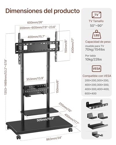 ECOTINY TV Stand for 50 to 90 Inch TV - Black