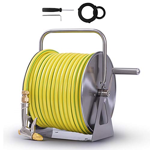 WINGOFFLY Stainless Steel Hose Reel Water Hose Holder & Storage Holds 147-Feet of 5/8-Inch Hose with Hose Connectors Accessories(Style A) - Thumbnail 5