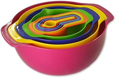 Mixing Bowls, Colander, Sieve and a Collection of Measurements cups and spoons, 10 Piece Multi-Color Bowl set, By Anmig Kitchen