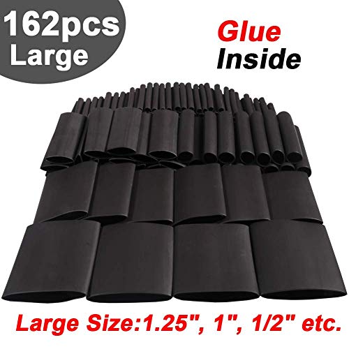 162pcs 3:1 Large Dual Wall Adhesive Heat Shrink Tubing Kit, 5 Sizes (Diameter) - 1.25, 1, 1/2, 3/8, 1/8 inch, Marine Electrical Wire Cable Wrap Tube Assortment for DIY by MILAPEAK (Black) - Thumbnail 6