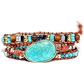 ZOSOJONA Handmade Boho Wrap Bracelets Natural Turquoise Crystal Stone Variety Beaded Strand Bracelet