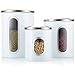 Airtight Window Kitchen Canister, Stainless Steel Canisters Sets with Fingerprint Resistance Lid, Cereal Container Set of 3 (White)