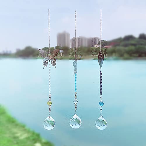 Simunliyg 3 Pcs Crystal Garden Suncatcher Hanging Ornament Rainbow Maker Crystals Ball Prisms Pendant for Christmas Day, Birthday, Plants, Cars, Home, Garden Window Decor
