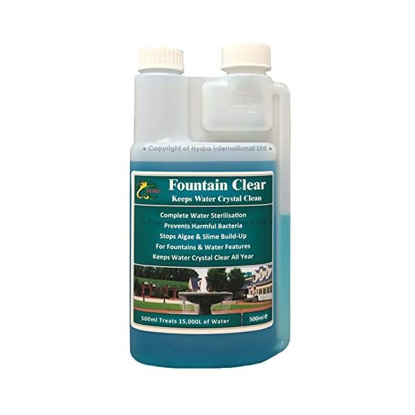 HYDRA-Fountain-Clear--Best-Water-Feature-Cleaning-Fountain-Cleaner-Treatment-Keeps-Water-Crystal-Clear-from-Algae-Green-Water-Biofilm-Build-up-500ml-Treats-15000L-Highest-Dilution-Rates HYDRA Fountain Clear Water Feature Cleaner | 500ml Treats 15,000L Highest Dilution Rates - Water Feature Treatment Keeps…