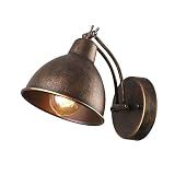 Anmytek Adjustable Swing Wall Lamp Arm Metal Wall Light Sconce with Metal Cover Old Gold Finish Bedroom Reading Lights Industrial Edison Sconce Lighting Fixtures 1-Light (W0042)