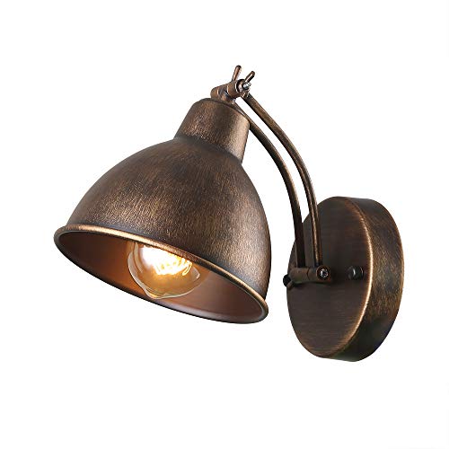 Anmytek Adjustable Swing Wall Lamp Arm Metal Wall Light Sconce with Metal Cover Old Gold Finish Bedroom Reading Lights Industrial Edison Sconce Lighting Fixtures 1-Light (W0042)
