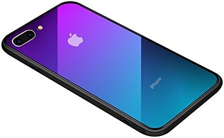 iPhone 8 Plus Case iPhoe 7 Plus Case Fashion Aurora Cell Phone Case Tempered Glass Back Cover + Soft TPU Bumper Frame Shockproof for iPhone 8 7 Plus Phone Case Protective Shell (Aurora Blue+Purple)