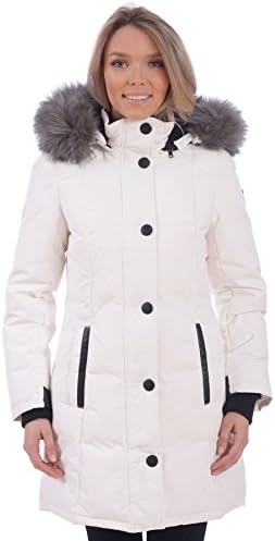 RedX Canada Women's Long Puffer Down Winter Coat With Faux Fur Lined Hood (White, X-Large)