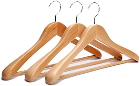3-Pack Natural Wooden Coat Hangers Extra Wide Rounded Shoulders Wood Suit Hanger