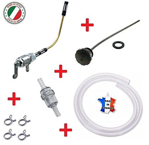 VESPA PIAGGIO SET : FUEL TAP + FILTER + HOSE CLAMP + GAS CAP + FUEL HOSE PETROL BOSS BOXER BRAVO MIX CIAO S SC PX 50 FL P GRILLO PETCOCK INLINE ON/OFF MOTORCYCLE MOTORBIKE ROLLER MOPED SCOOTER