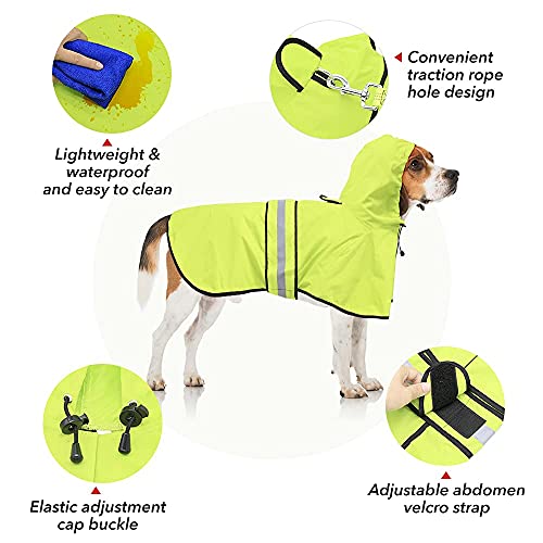 Ezierfy Waterproof Reflective Dog Raincoat- Adjustable Pet Jacket, Lightweight Dog Hooded Slicker Poncho for Small to X- Large Dogs and Puppies (Neon Green, X-Large)