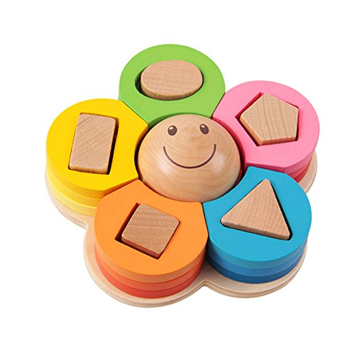 PlayMaty Wooden Puzzle Baby Kids Learning Toy Wooden Montessori Teaching Aid Flower Shape Column Toy