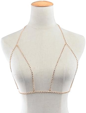 Women's Halter Body Chain Bralette Jewelry Bikini Bra Necklace (Gold 2)