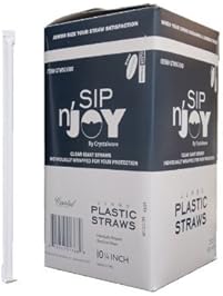 Crystalware Plastic Giant (Jumbo) Straws Individually Wrapped 10-1/4, Clear, 300 per Box