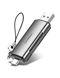 UGREEN - Lector de tarjetas SD USB tipo C USB 3.0 OTG adaptador de tarjeta de memoria portátil 2 ranuras para TF, SD, Micro SD, SDXC, SDHC, MMC, RS-MMC, Micro SDXC, Micro SDHC, UHS-I para Mac, Windows, Linux, PC, portátil