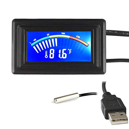 Keynice Digital Thermometer, Temperature Sensor USB Power Supply, Fahrenheit degree and Degrees Celsius color LCD Display, High Accurate-Black