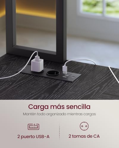 Escritorio en Forma de L, con Enchufes, Luces LED, Cajones y Soporte para Monitor, 140 x 100 x 150 cm, Negro, para Oficina en Casa y Gaming, Colección Barnet LWD162B101