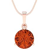 Clara Pucci 2 cttw Red Simulated Diamond Rose Gold-Plated Silver Necklace and Pendant for Women (18" Box Chain,Round Cut,8.0mm)