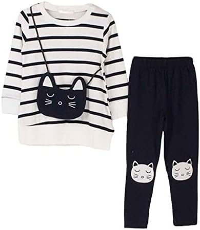 Little Girls Cute Cartoon Long Sleeve Sets 2-7 Striped Top Leggings XL