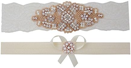 Contessa Garters Rose Gold Garter - Bridal Garter Set (X-Large (22" - 23"), Ivory Lace)