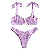 ZAFUL Women Underwire Bikini Swimsuit, Textured Contrast Binding Push Up Bikini Swimwear