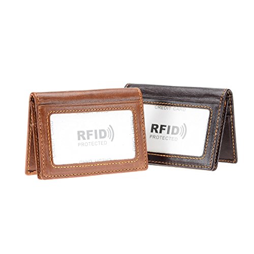 HAWEE Men's Bifold Front Pocket Wallet Genuine Leather RFID Blocking Card Billfold 5 Slots with Cash Clip, Brown