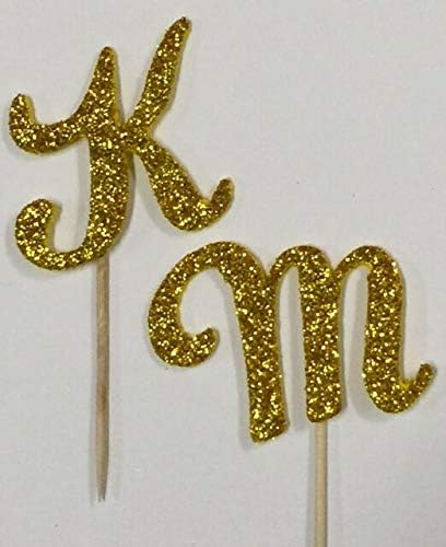 Gold Glitter Monogram Letter Initial Birthday Wedding Cupcake Topper Pick Favor (W (10 pack))