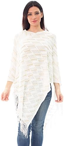 Avanti Bottega Women's Gold Zig Zag Poncho with Fringe OS Ivory