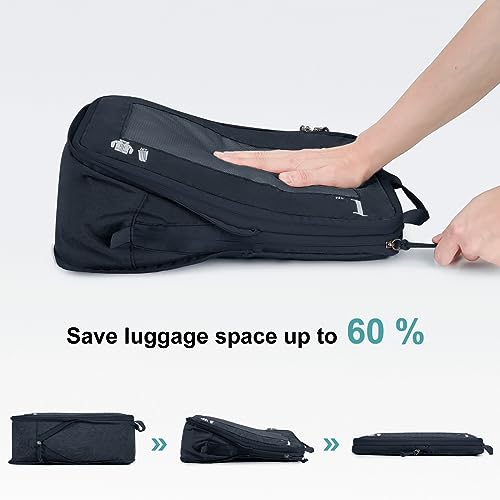 ECOHUB 5 Set Compression Packing Cubes for Suitcase, Tear-resistant Travel Organizer Sets with Shoes Bag, Luggage Packing Organizer, Vacation Travel Essentials & Travel Accessories for Men(Dark Blue)