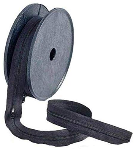 Continuous Zipping Black and Beige Cushions Upholstery zips for Sewing Heavy Duty zips on roll Number 3 with Sliders (1-5-10) Meter(Black, 10 Meter with 20 Sliders)