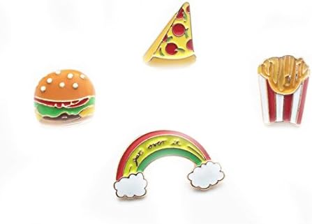 Xumengwu Cartoon Enamel Pizza Rainbow Hamburg French fries Brooch Pin 4Pcs Set