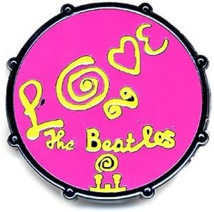 Metal Lapel Pin - The Beatles - Drum Love Text on Pink