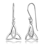 925 Sterling Silver CZ Open Triangle Trinity Triquetra Celtic Knot Symbol Dangle Hook Earrings 1.14