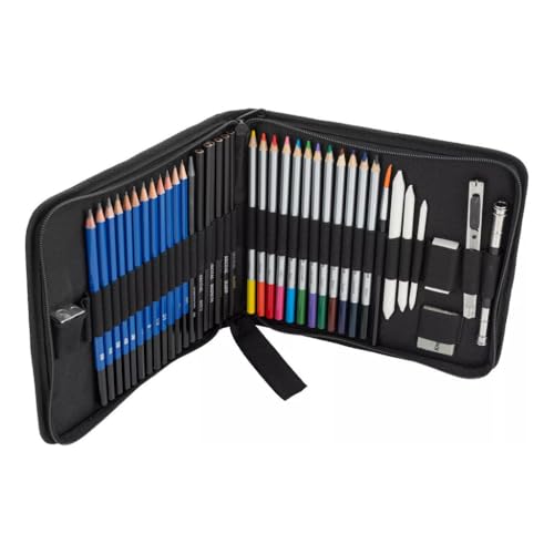 Conjunto Profissional De Lápis De Cor Para Desenho E Esboço Com 41 Unidades, Lápis De Cor Grafite, Ferramenta De Haste De Carvão, Estojo Lona com Zíper, Para Crianças Adultos, Adolescentes E Artistas