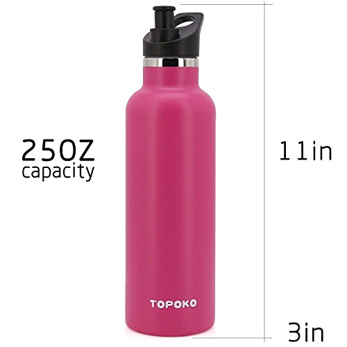 TOPOKO 25 OZ Hydro Double Wall Flask Stainless Steel Water Bottle, Bite Valve Top, Vacuum Insulated, Sweat Proof, Leak Proof Thermos Standard Mouth-Rose
