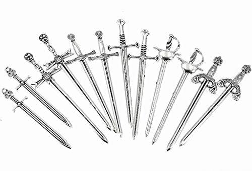 Kinteshun Assorted Rapier Swords Fencing Bookmark Charm Pendant for DIY Jewelry Making Accessaries(12pcs,Antique Silver)