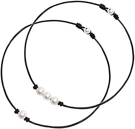 alfa perry Freshwater Pearl Choker Necklace for Women Genuine Leather Jewelry Handmade