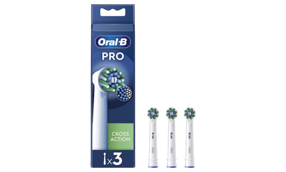 Oral-B Cross Action Electric Toothbrush Heads, Pack of 3 White Replacement Heads, Angled Bristles that Adapt to Each Tooth for deep Cleaning