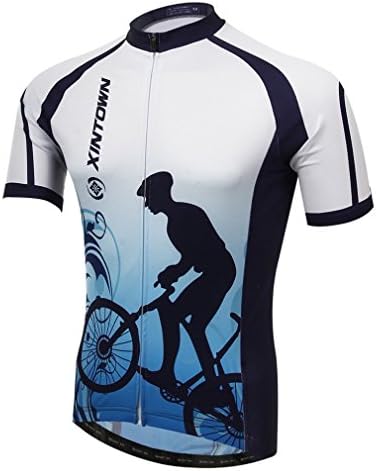 BESYL Unisex Printed High-Performance Mesh Breathable Outdoor Short Sleeve Cycling Jersey for Bike, Riding, Biker (White Purple Sky-Blue)