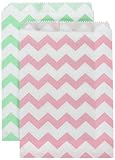 Outside the Box Papers Pink and Mint Chevron Treat Sacks 5.5 x 7.5 48 Pack Mint Green, Pink, White