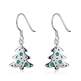 Christmas Tree Dangle Earrings - Silver Hypoallergenic Enamel Xmas Green Tree Drop Earrings for Women Girls Holiday Party Small Cute Christmas Costume Jewelry Christmas Gift Idea