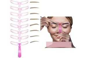 JIZLAN 8 Pcs Eyebrow Shaping Kit, Eyebrow Stencils, 8 Styles Reusable Eyebrow Stencil with Handle and Strap, Eyebrow Template, Washable