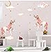Pink Unicorn Wall Decal, Horse Unicorn Sticker with Clouds Moon Star Decal，Fairytale Wall Decals for Girls Bedroom Home Decor