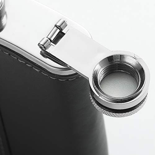 YWQ Stainless Steel American Flag Flask, Soft Touch Cover Liquor Flasks 8oz | Leak Proof Black PU Leather Heavy Duty Hip Set, Includes Funnel - Thumbnail 5