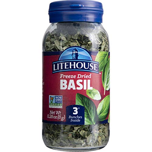 Litehouse Freeze Dried Basil - Dried Basil Leaves, Substitute for Basil Organic Fresh Leaves, Dried Basil Seasoning, Equal to 3 Basil Fresh Bunches, Non-GMO, Gluten-Free - 0.28 Ounce