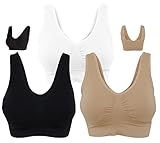 KINYAOYAO Women's 3-Pack Plus Size Seamless Wireless Sport Bra with Removable Pads