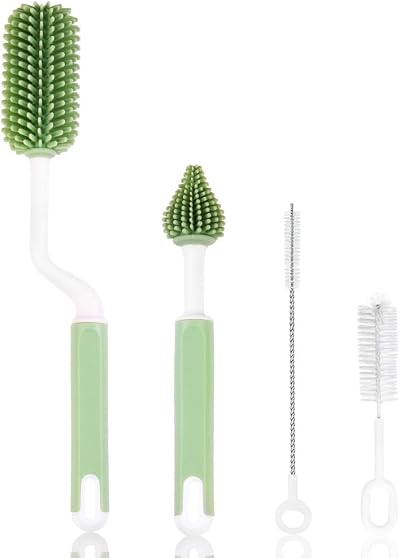 Vicloon 3PCS Baby Bottle Brush Silicone Bottle Cleaner Green