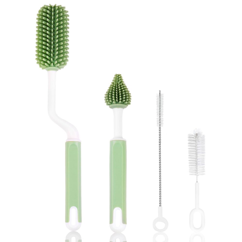 Vicloon 3PCS Baby Bottle Brush, Silicone Bottle Cleaner, Green