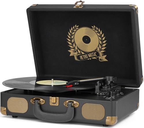 Vinyl Record Player Bluetooth 3-Speed Portable Vintage Suitcase with Built-in Speakers, RCA